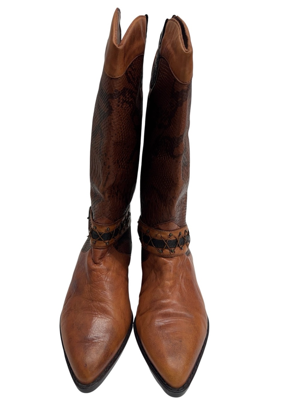 Brown Western Leather Ankle Boots - Women's Cowgirl Booties - Picture 3 of 10